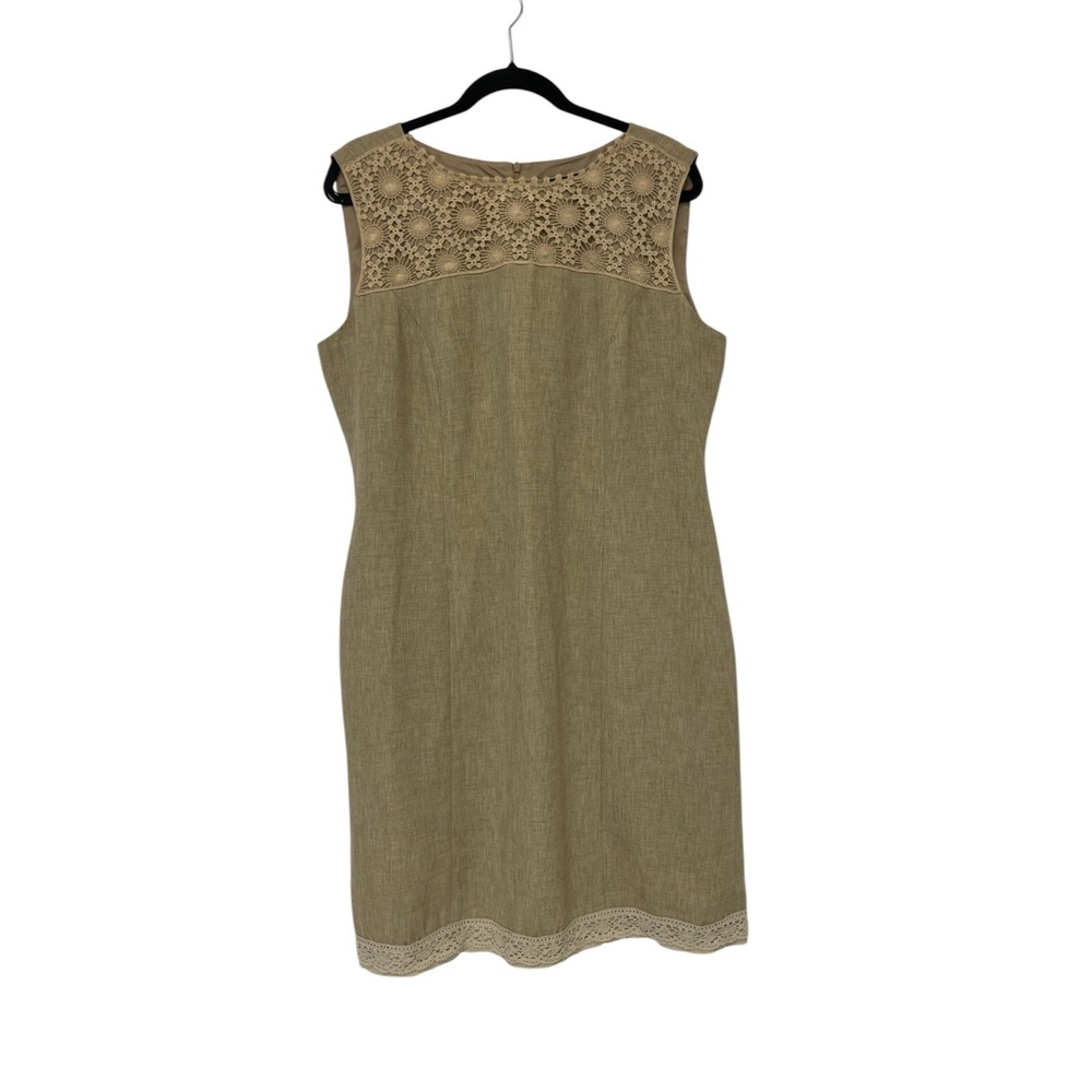 Foley's Embroidered Floral Lace Sheath Dress‎ Womens Size 17/38 Beige Sleeveless